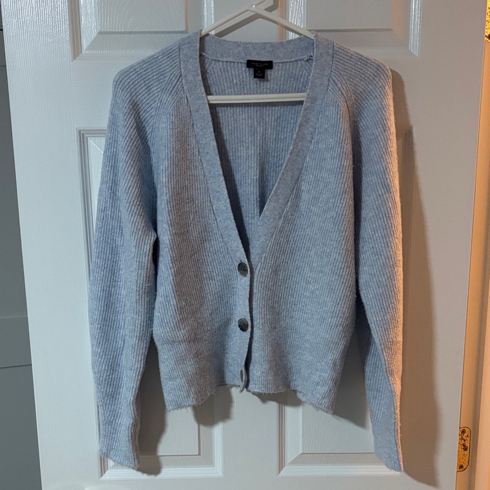 Ann Taylor Soft Gray Button-Up Cardigan